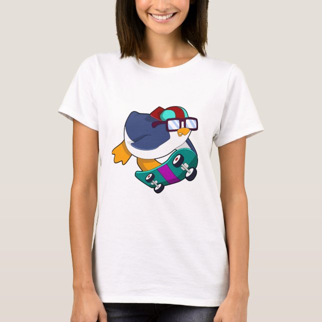 Penguin som Skater med Skateboard T Shirt (Framsida)