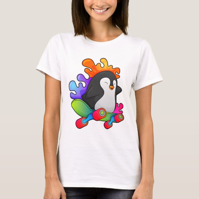 Penguin som Skater med Skateboard T Shirt (Framsida)