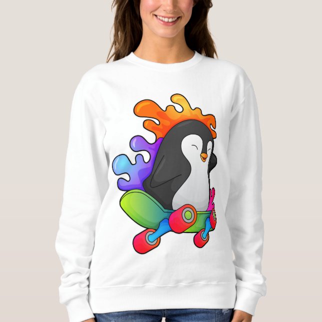 Penguin som Skater med Skateboard T Shirt (Framsida)