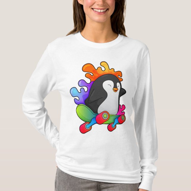 Penguin som Skater med Skateboard T Shirt (Framsida)