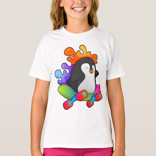 Penguin som Skater med Skateboard T Shirt (Framsida)