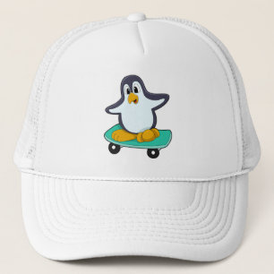 Penguin som Skater på Skateboard Keps