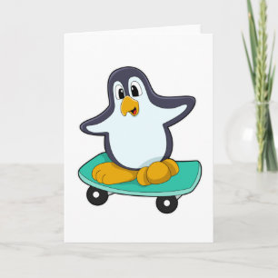 Penguin som Skater på Skateboard Kort