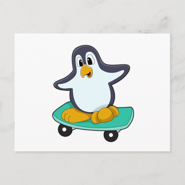 Penguin som Skater på Skateboard Vykort (Framsida)