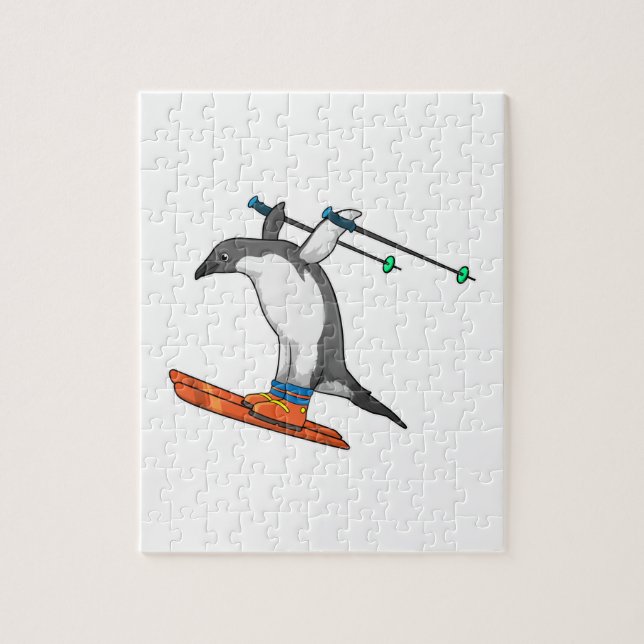 Penguin som Ski jumper med Ski Pussel (Vertikal)