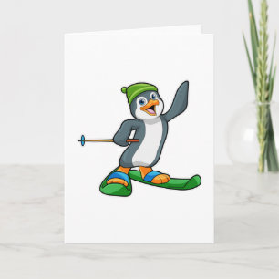 Penguin som Skier med skal och tak Kort