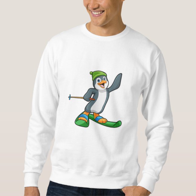 Penguin som Skier med skal och tak Lång Ärmad Tröja (Framsida)