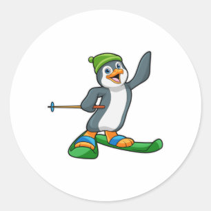 Penguin som Skier med skal och tak Runt Klistermärke