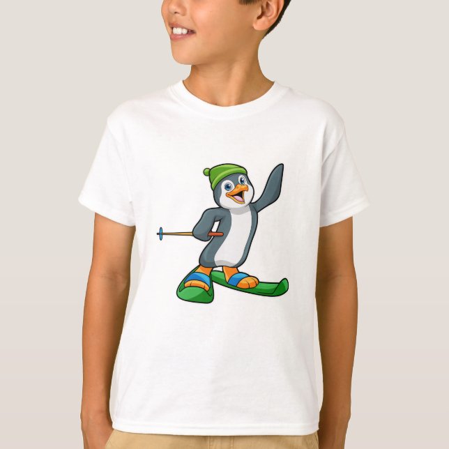 Penguin som Skier med skal och tak T Shirt (Framsida)