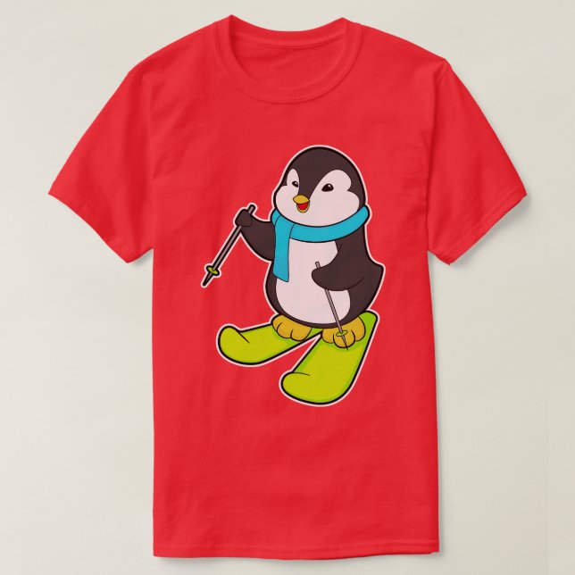 Penguin som Skier med Ski 2 T Shirt (Design framsida)