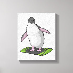 Penguin som Snowboarder med Snowboard Canvastryck