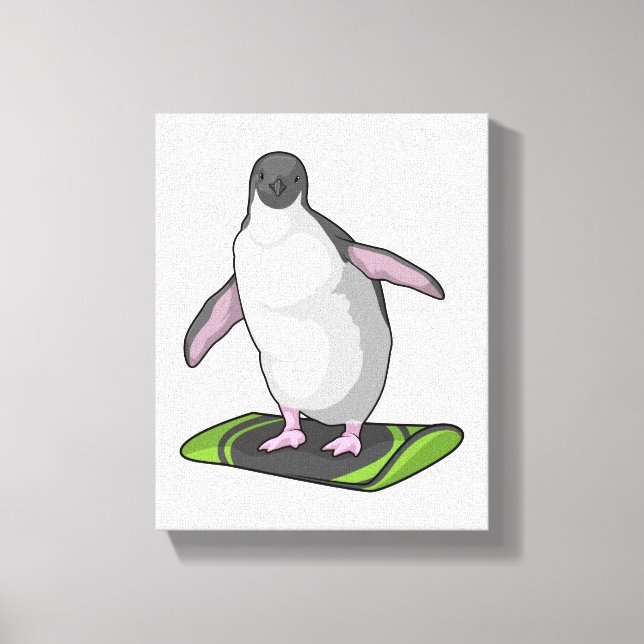 Penguin som Snowboarder med Snowboard Canvastryck (Framsida)