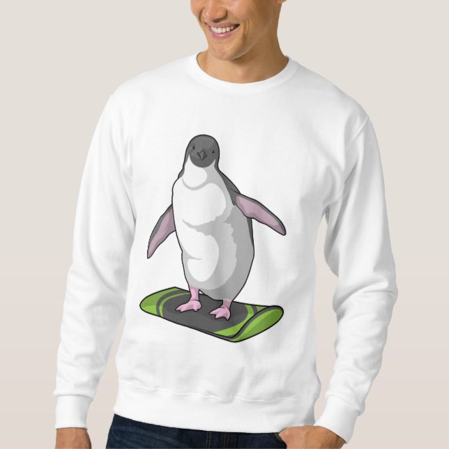 Penguin som Snowboarder med Snowboard Lång Ärmad Tröja (Framsida)