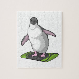 Penguin som Snowboarder med Snowboard Pussel