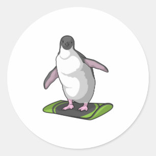 Penguin som Snowboarder med Snowboard Runt Klistermärke