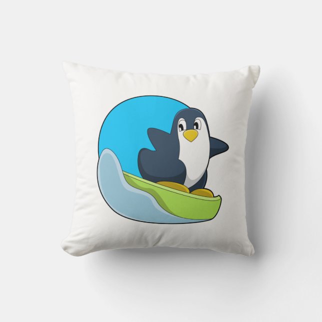 Penguin som Snowboarder med Sonowboard.PNG Kudde (Framsida)
