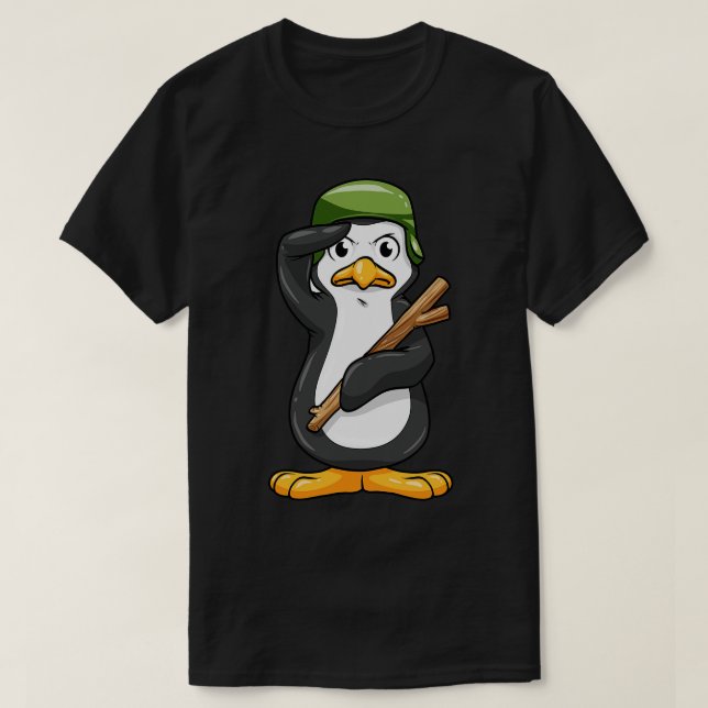 Penguin som soldat med Helmet och militär Salute T Shirt (Design framsida)