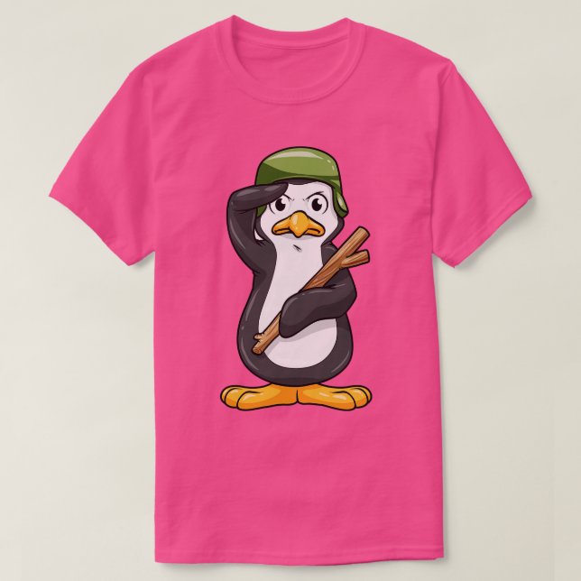 Penguin som soldat med Helmet och militär Salute T Shirt (Design framsida)