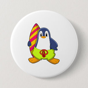 Penguin som Surfer med Surfboard Knapp