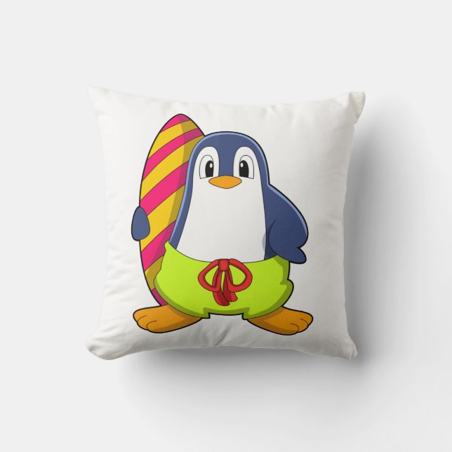 Penguin som Surfer med Surfboard Kudde (Framsida)