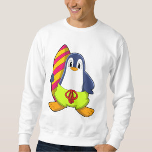 Penguin som Surfer med Surfboard Lång Ärmad Tröja