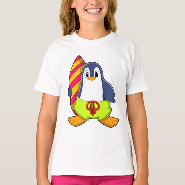 Penguin som Surfer med Surfboard T Shirt (Framsida)