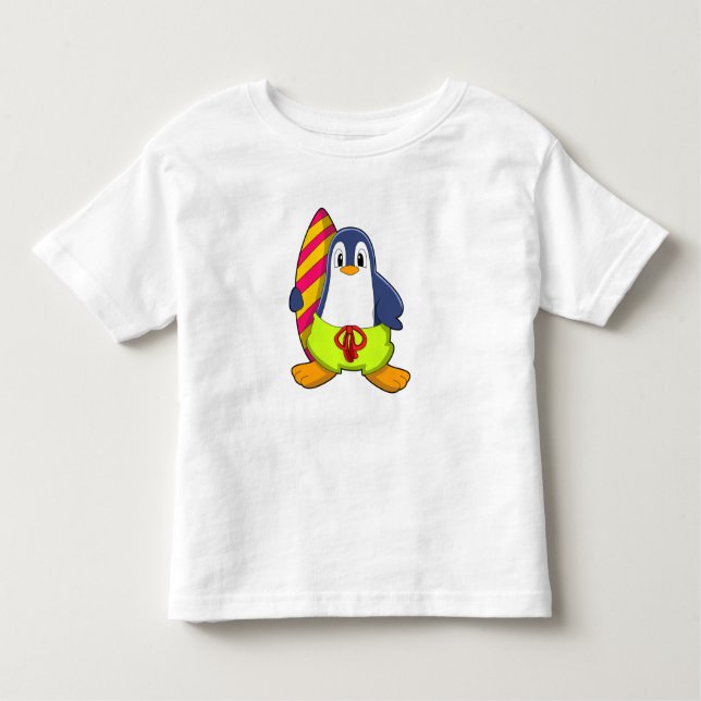 Penguin som Surfer med Surfboard T Shirt (Framsida)