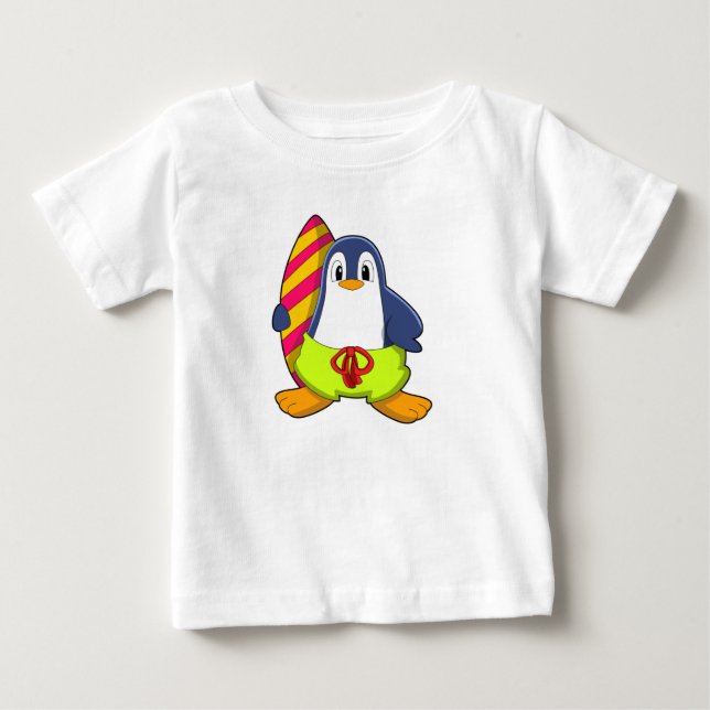 Penguin som Surfer med Surfboard T Shirt (Framsida)