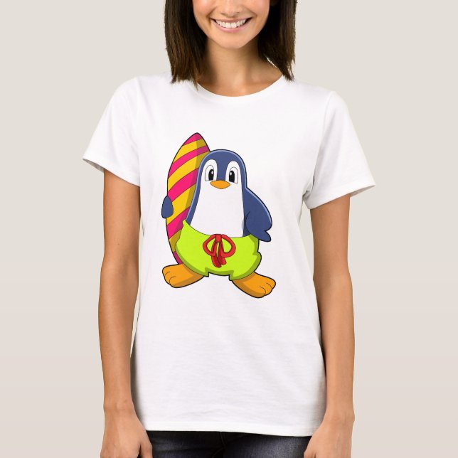 Penguin som Surfer med Surfboard T Shirt (Framsida)