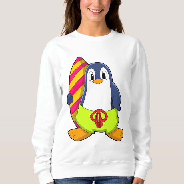 Penguin som Surfer med Surfboard T Shirt (Framsida)