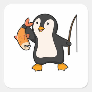 Penguin som vinkelrät mot fisk fyrkantigt klistermärke
