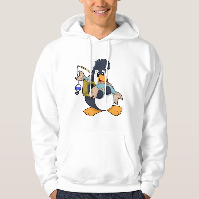 Penguin som vinkelrät mot fisk hoodie (Framsida)