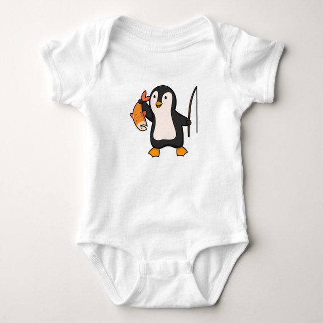 Penguin som vinkelrät mot fisk t shirt (Framsida)