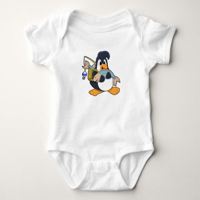 Penguin som vinkelrät mot fisk t shirt (Framsida)