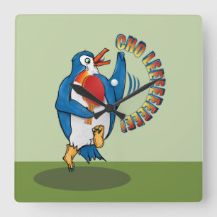 Penguin Spela bord tennis Fyrkantig Klocka