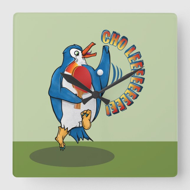 Penguin Spela bord tennis Fyrkantig Klocka (Framsida)