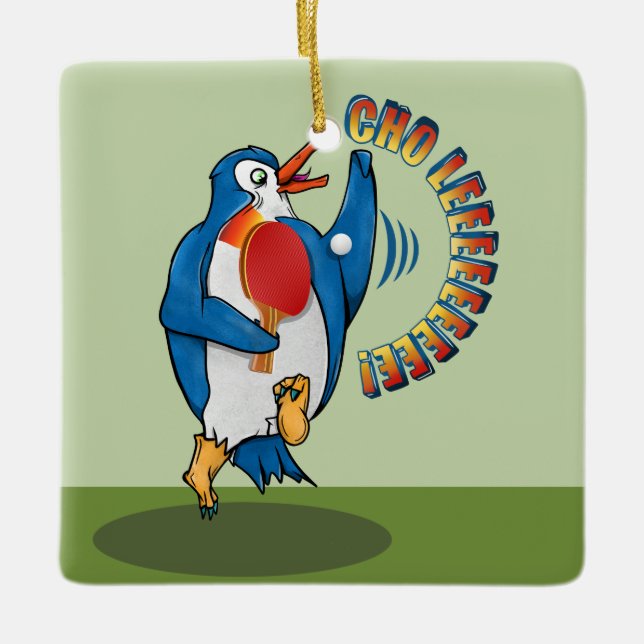 Penguin Spela Ping Pong Julgransprydnad Keramik (Framsida)