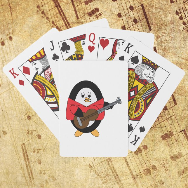 Penguin spelar Guitar Music Casinokort (A deck of playing cards with a penguin playing the guitar.)