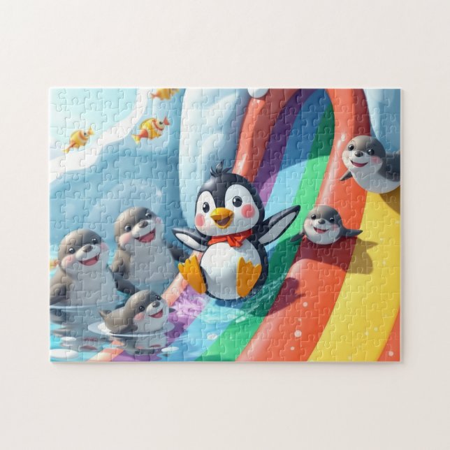 Penguin spelar upp på en bild pussel (Horisontell)