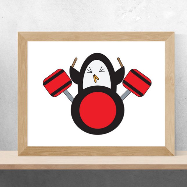 Penguin Spelar ut Drums Cute Poster (Skapare uppladdad)