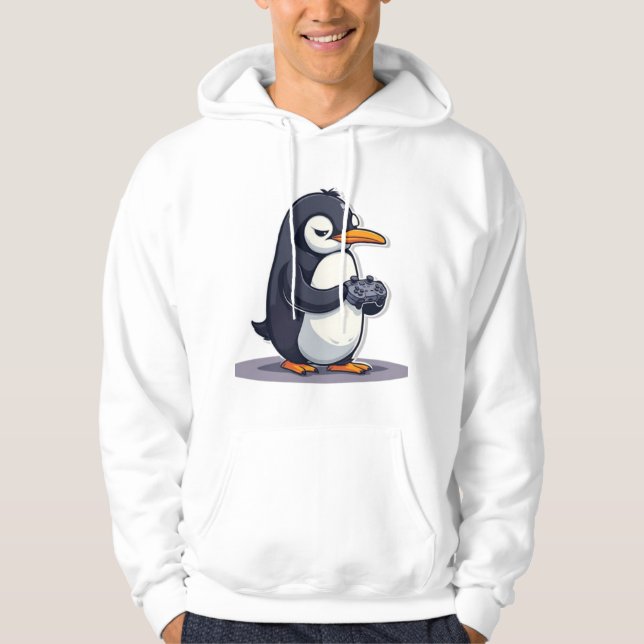 Penguin-spelarmaskot med pokerface hoodie (Framsida)