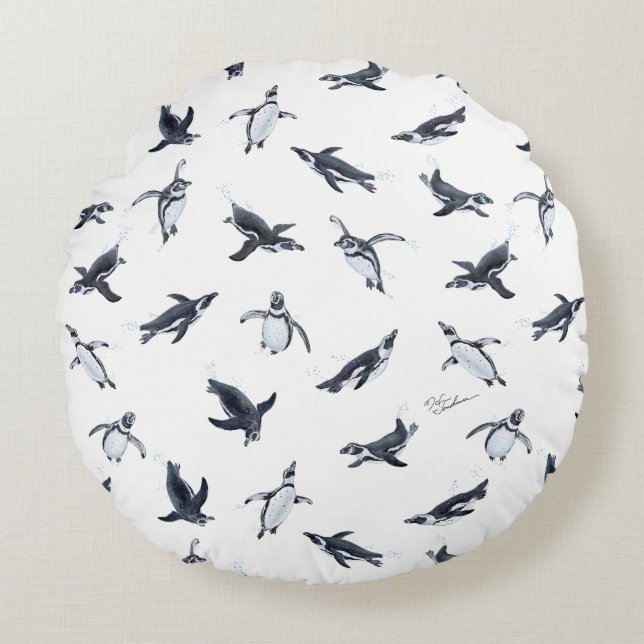 Penguin Squadron | Ocean Art Design Rund Kudde (Framsidan)
