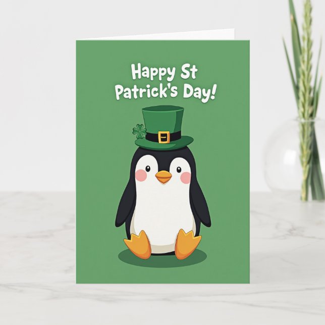 Penguin St Patricks Day Card Kort (Framsida)
