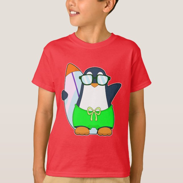 Penguin Summer Surfboard T Shirt (Framsida)