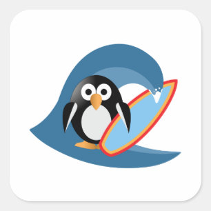Penguin surfer fyrkantigt klistermärke