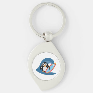 Penguin surfer swirl silverfärgad nyckelring
