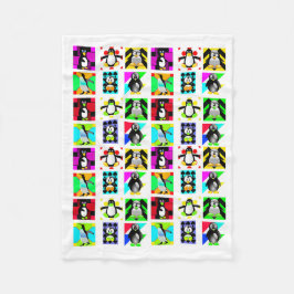 Penguin Tecknad Birds Abstrakt Art Collage Fleecefilt