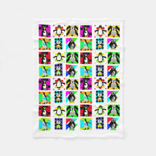 Penguin Tecknad Birds Abstrakt Art Collage Fleecefilt