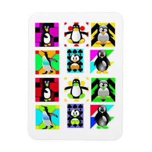 Penguin Tecknad Birds Abstrakt Art Collage Magnet