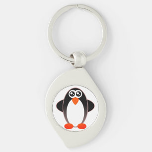 Penguin, Tecknad, svart och vitt Swirl Silverfärgad Nyckelring
